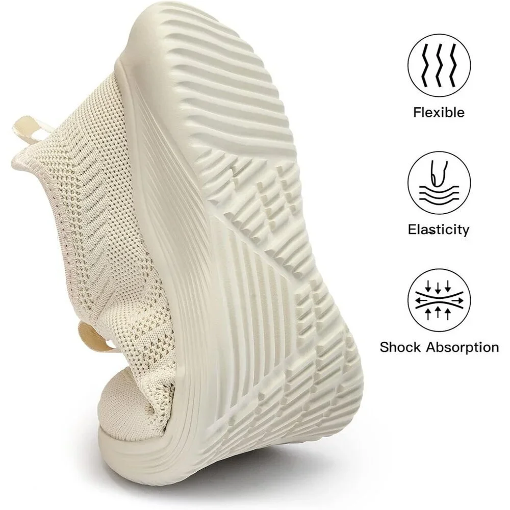 Women's Beige Non Slip Casual Running Lightweight Mesh Fashion Sneakers